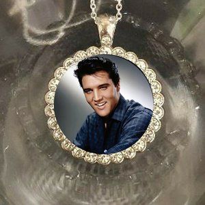 Elvis Presley  bling rhinestones necklace silver 925 stamped pretty jewelry